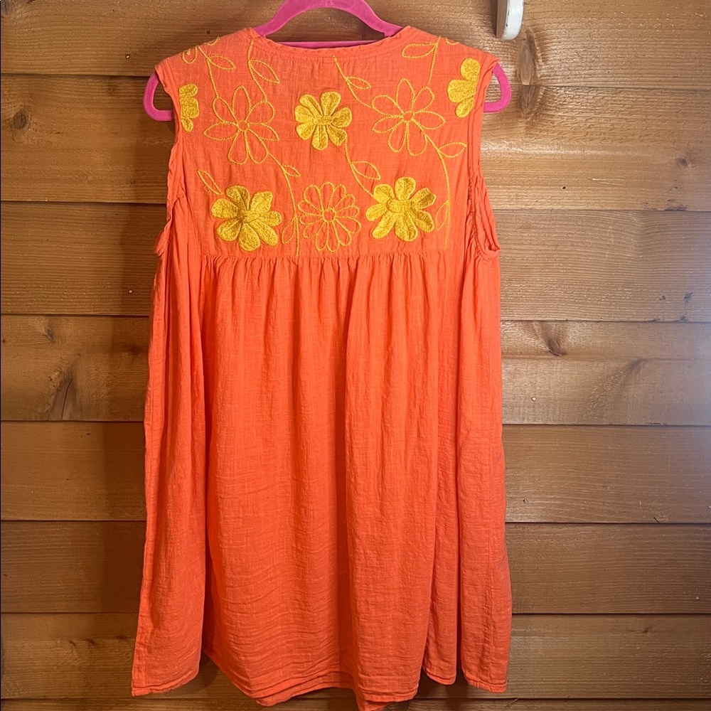 Uncle Frank Anthropologie Orange Coral Floral Embroidered Babydoll Dress M/L - Picture 7 of 7